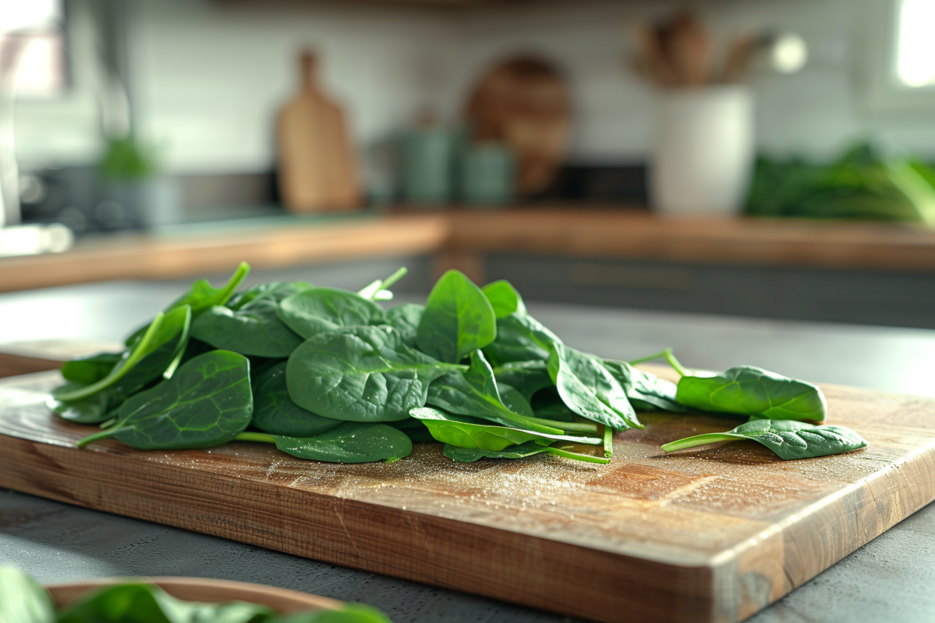 Image gratuite Épinards sur planche en bois 2
