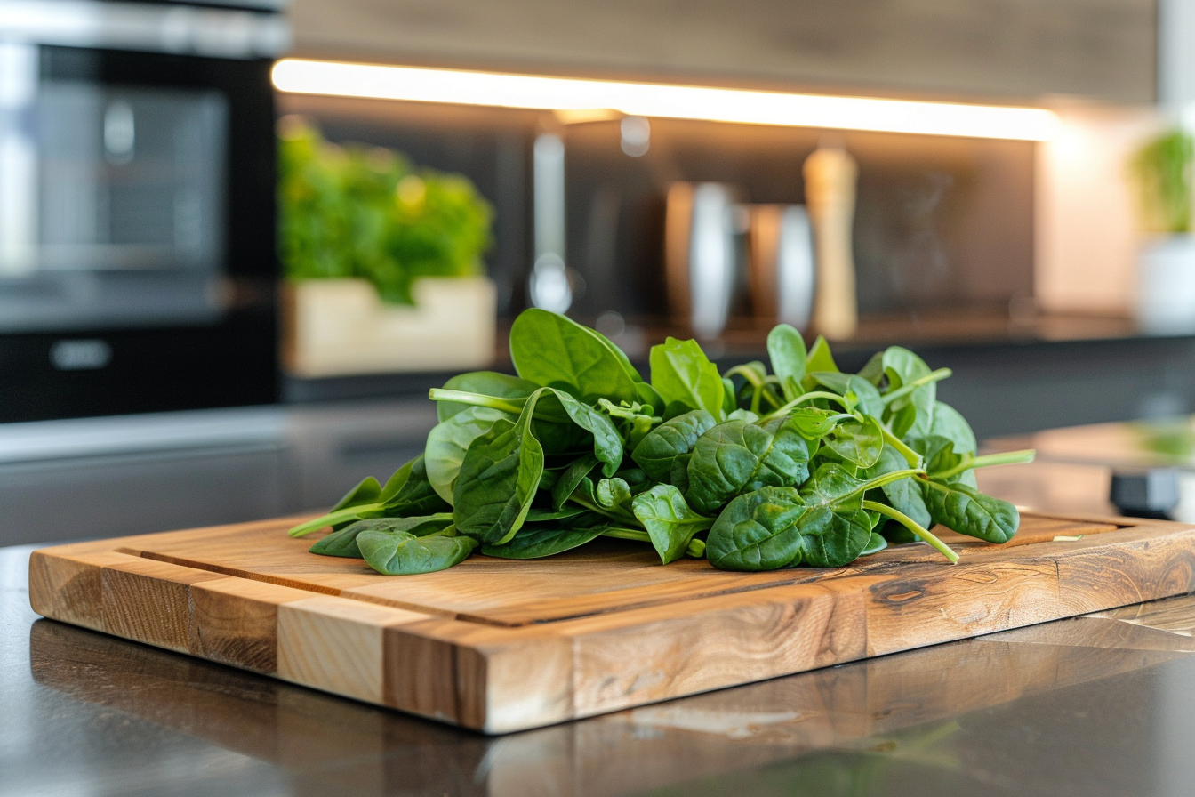 Image gratuite Épinards sur planche en bois 3