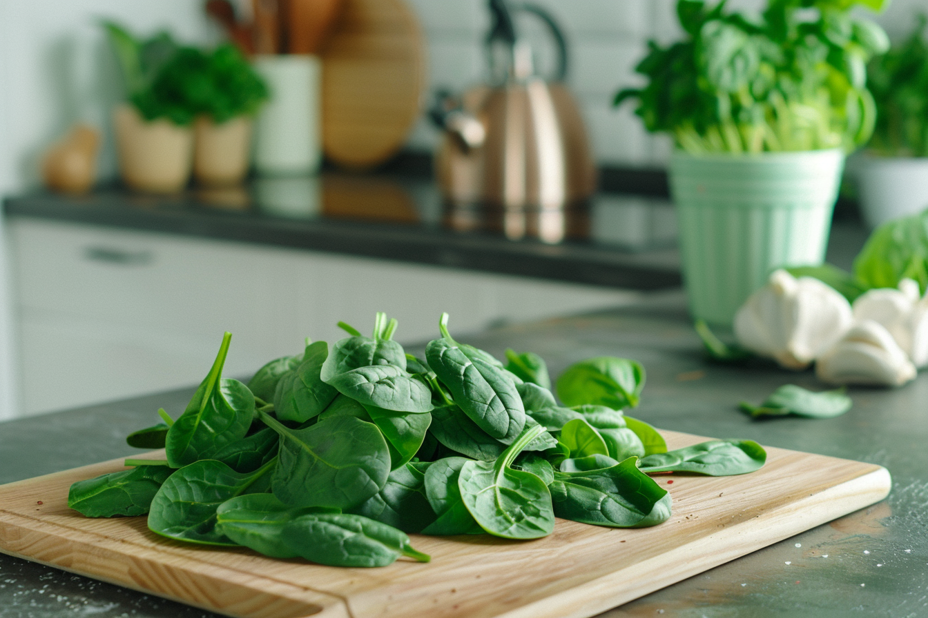 Image gratuite Épinards sur planche en bois 4