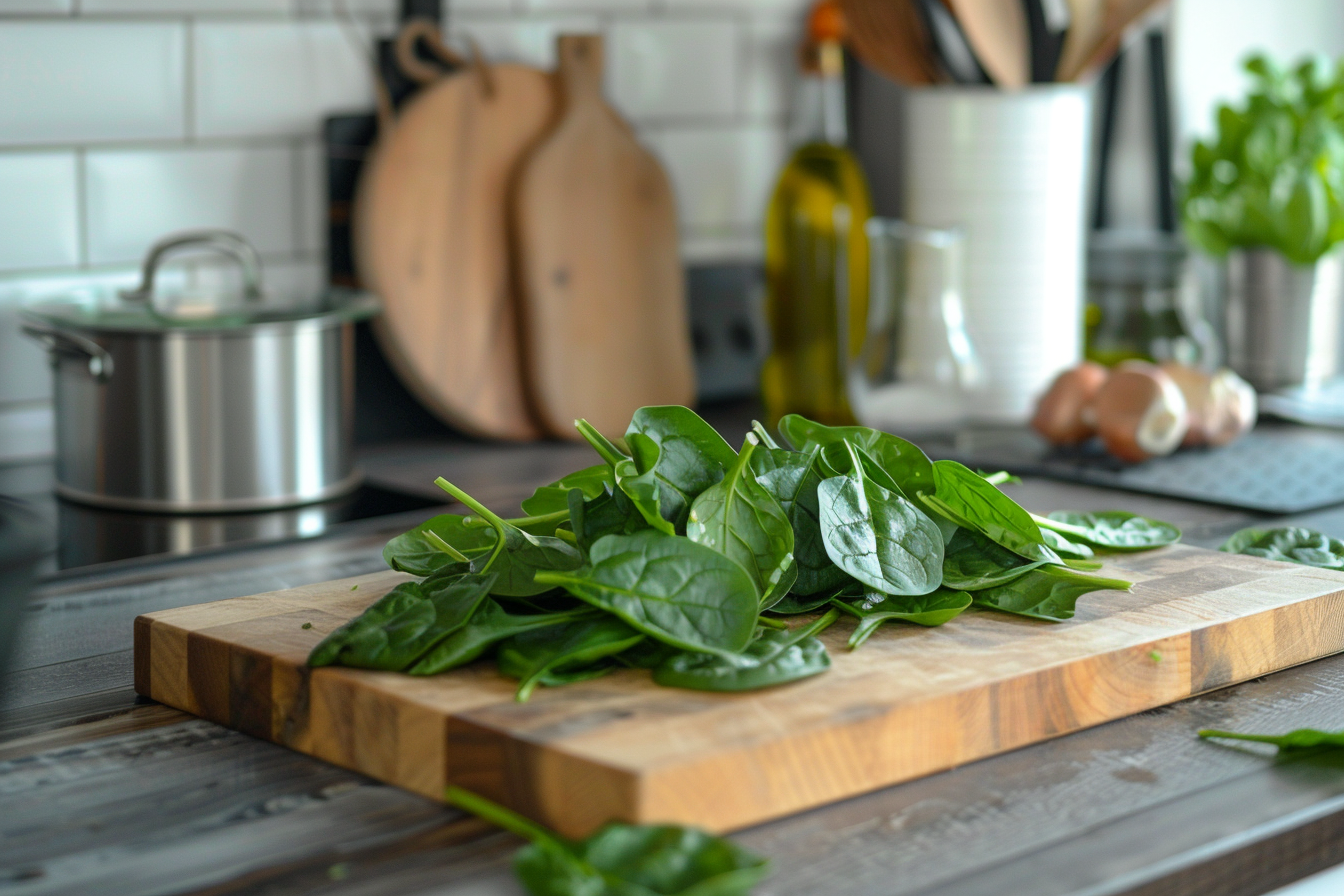 Image gratuite Épinards sur planche en bois 6