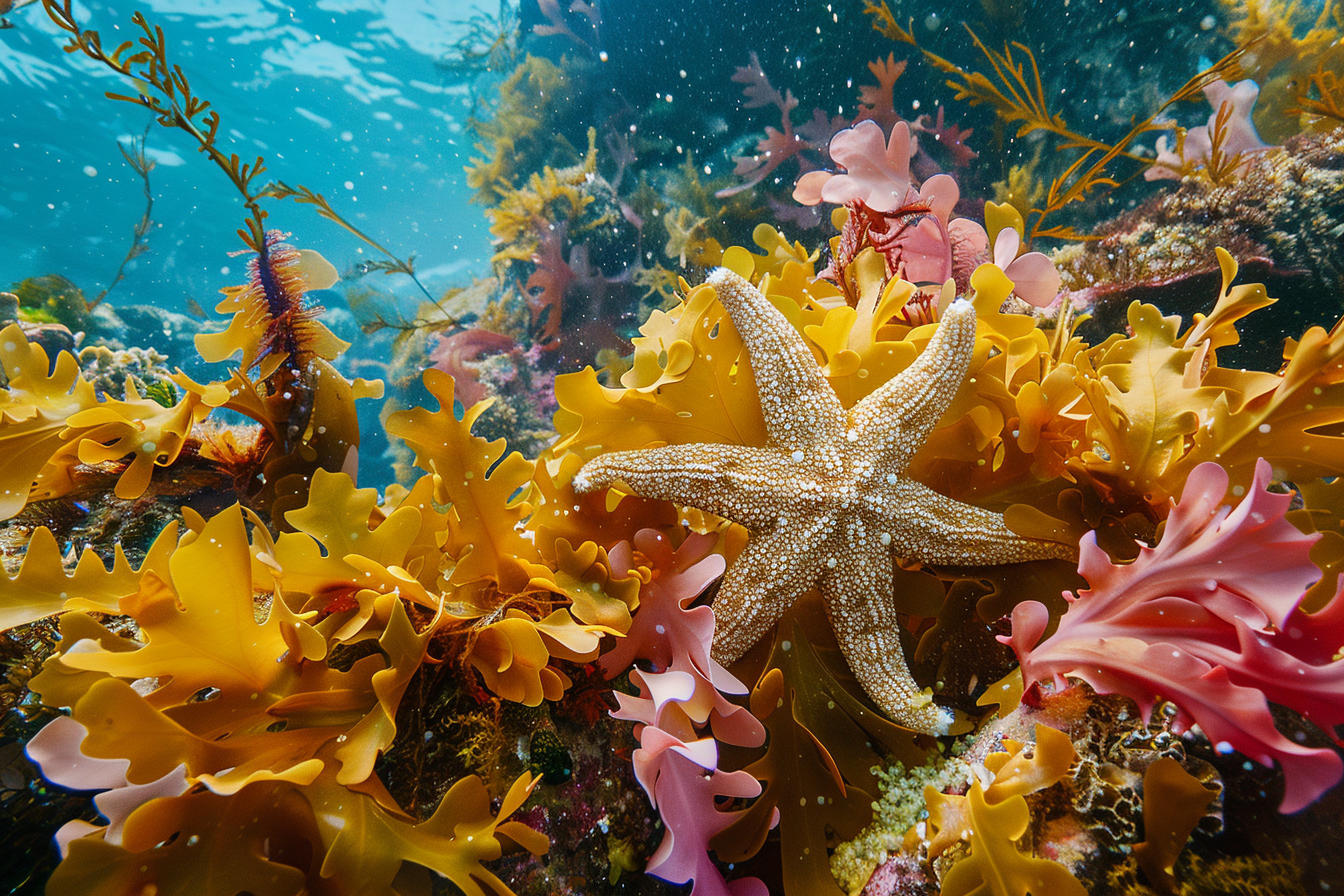 Image gratuite Étoile de mer parmi algues colorées 1