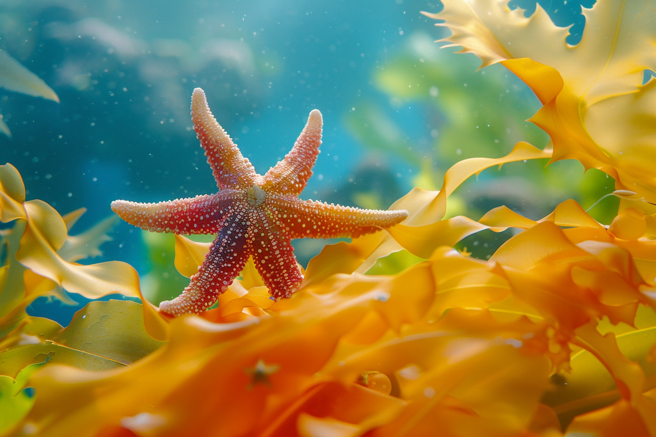 Image gratuite Étoile de mer parmi algues colorées 3