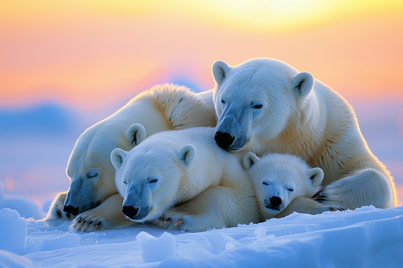 Image gratuite Famille d&rsquo;ours polaires se reposant sur la glace 1