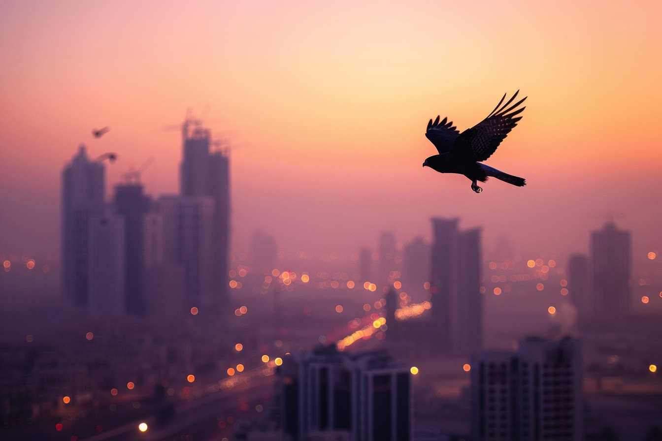 Image gratuite Faucon survolant une ville 1