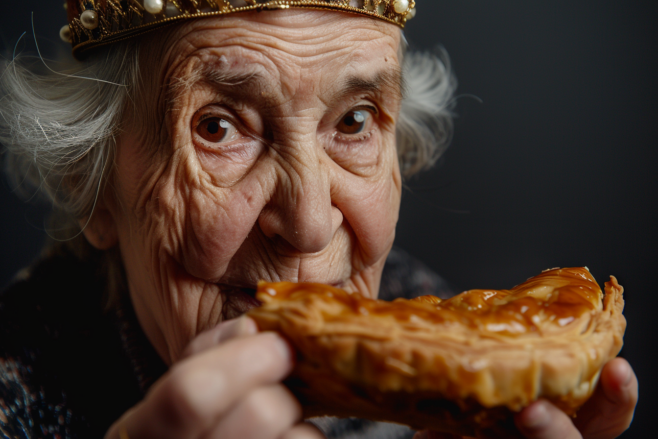 Image gratuite Femme âgée aux cheveux blancs savoure Galette des Rois 1