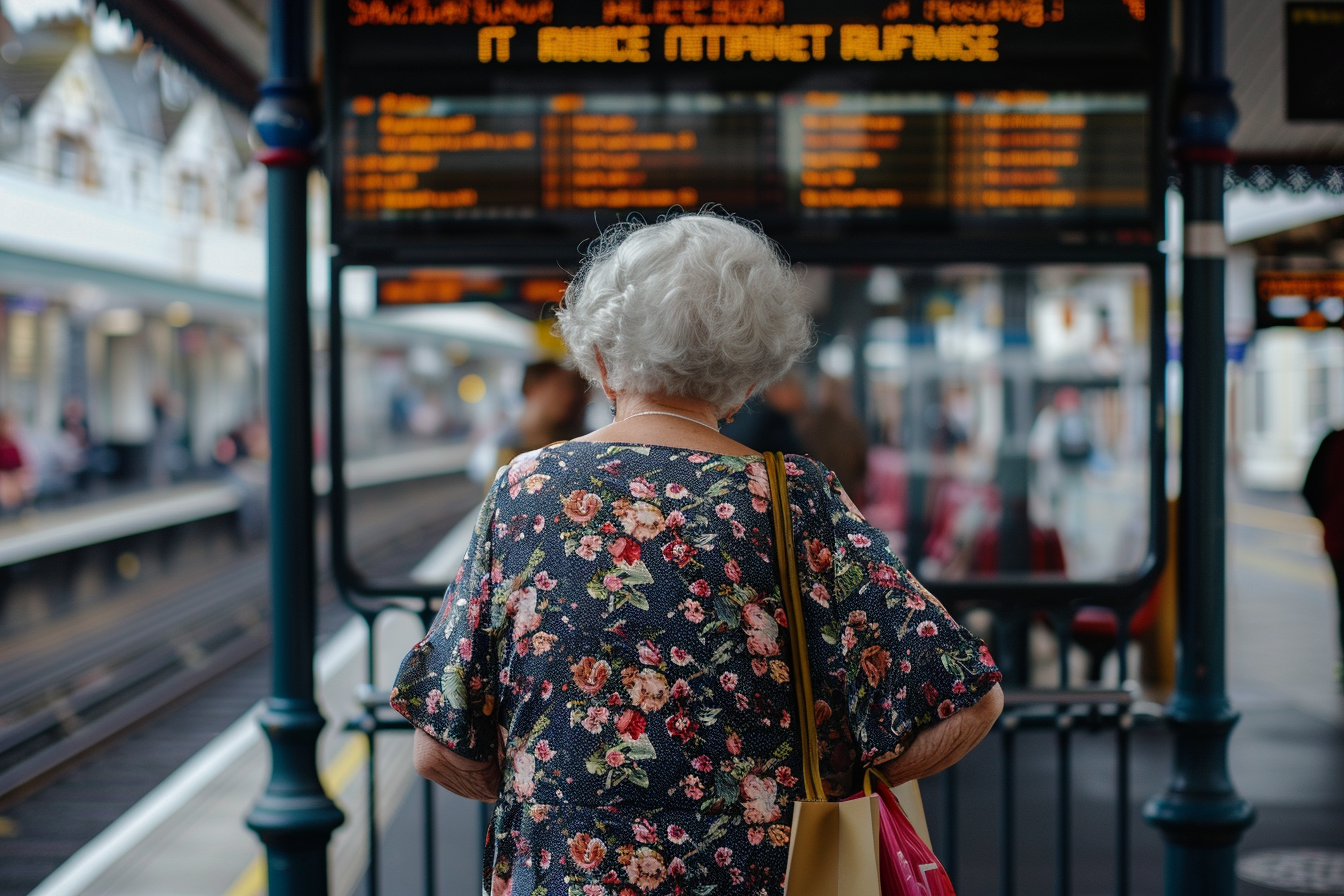Image gratuite Femme âgée avec un sac de courses à la gare 1