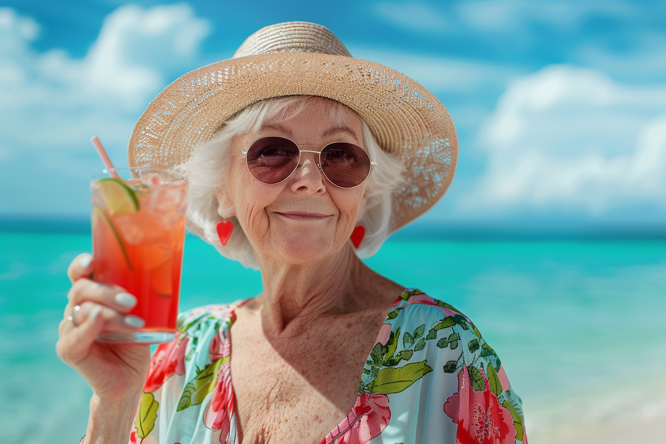 Image gratuite Femme âgée buvant un mocktail sur la plage 4