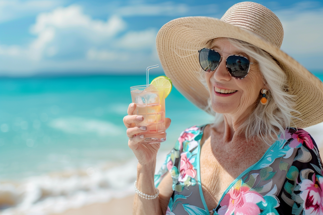 Image gratuite Femme âgée buvant un mocktail sur la plage 5