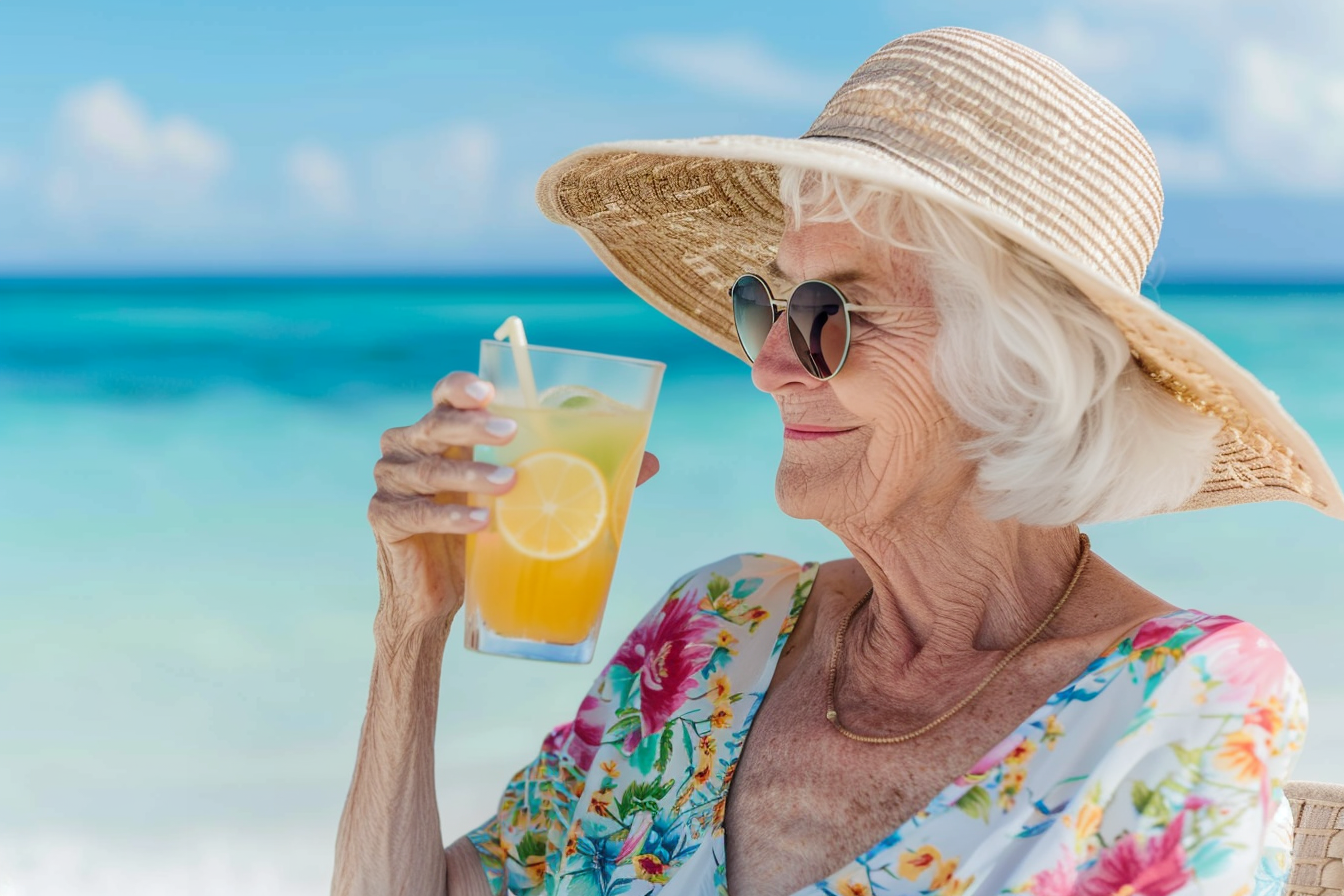 Image gratuite Femme âgée buvant un mocktail sur la plage 6