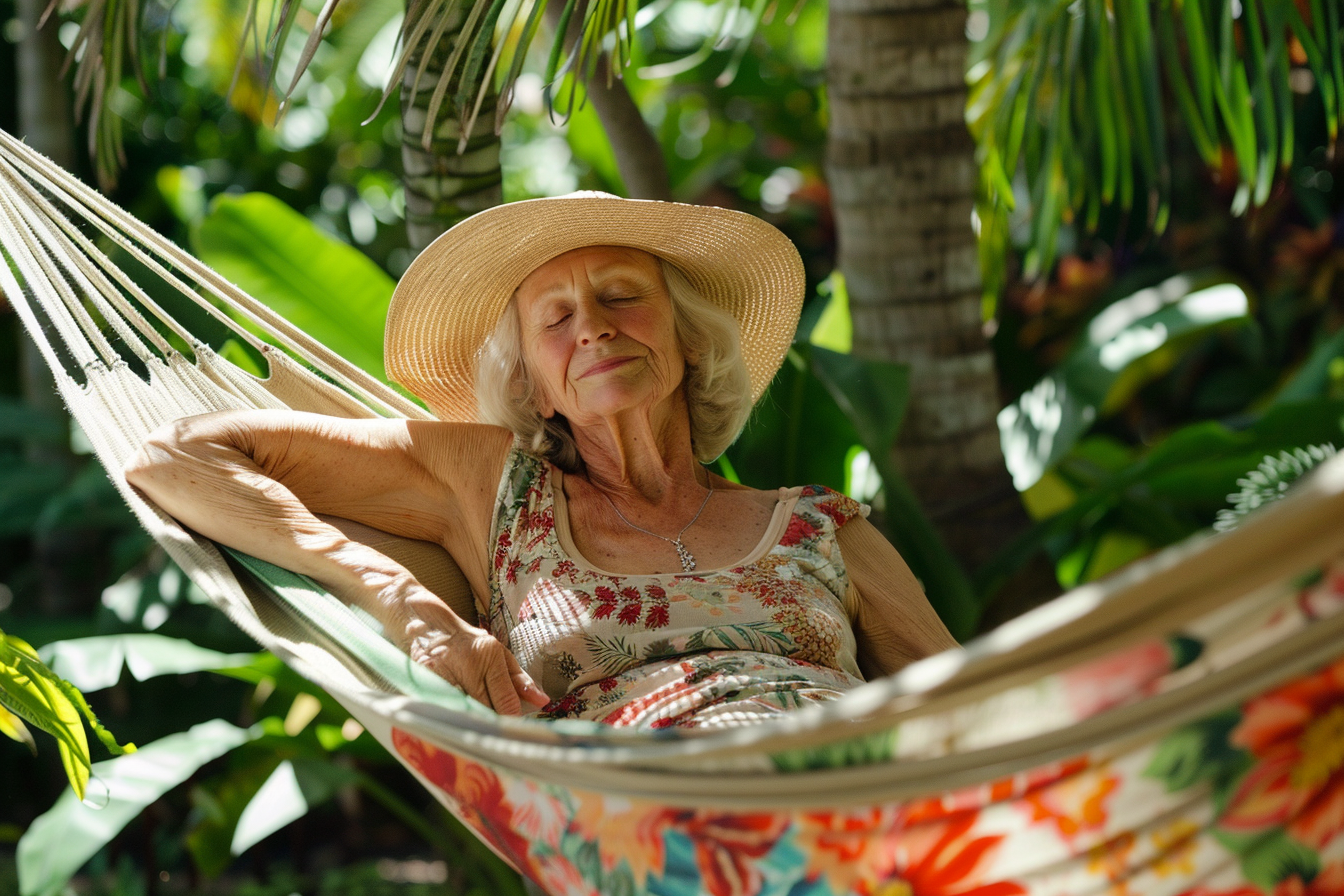 Image gratuite Femme âgée faisant la sieste sur un hamac 1