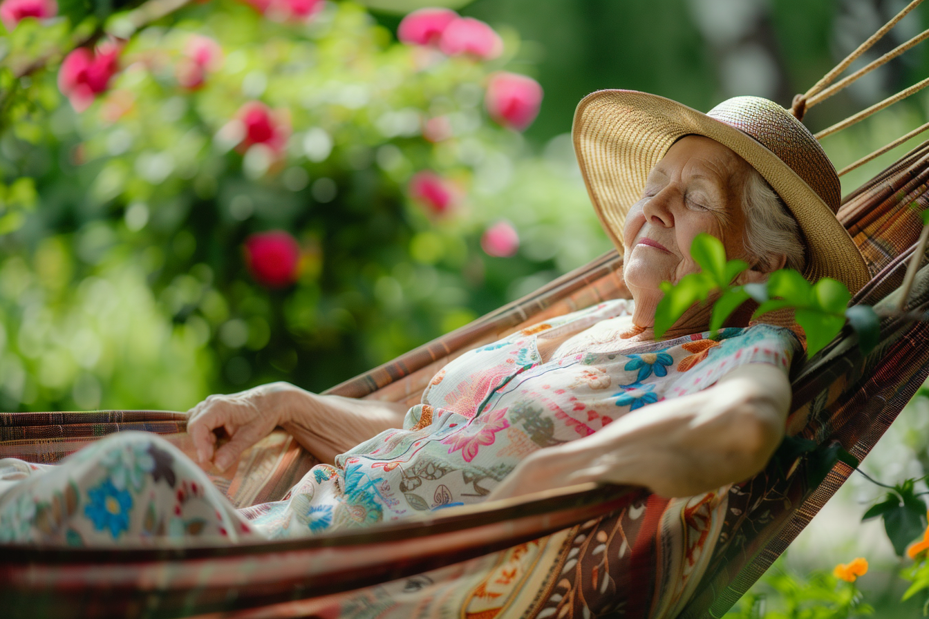 Image gratuite Femme âgée faisant la sieste sur un hamac 2