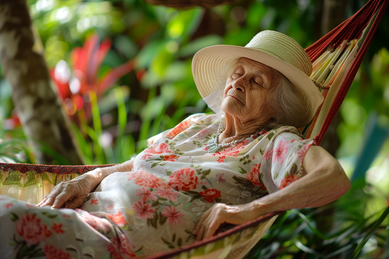 Image gratuite Femme âgée faisant la sieste sur un hamac 3
