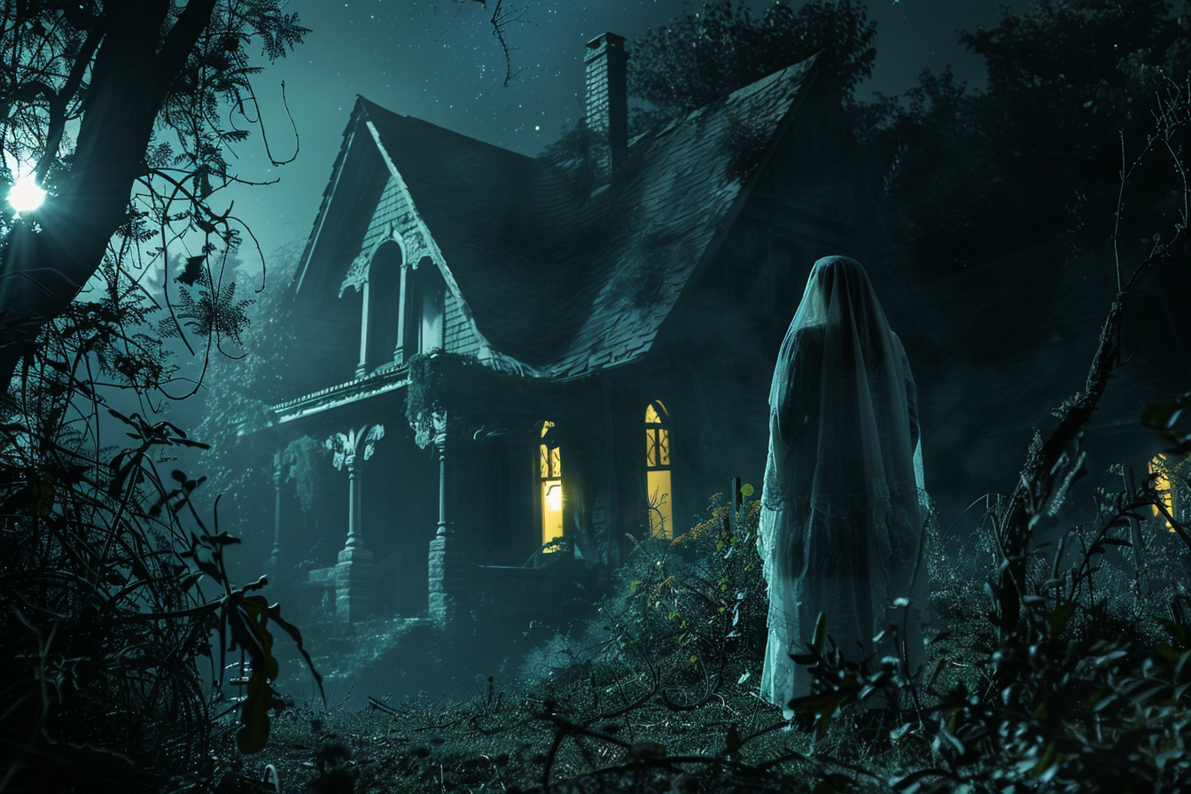 Image gratuite Femme âgée fantôme, maison hantée, lumières lugubres 1