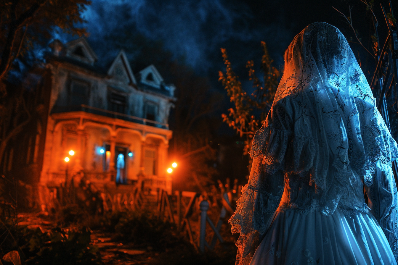 Image gratuite Femme âgée fantôme, maison hantée, lumières lugubres 7