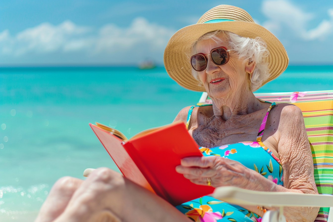 Image gratuite Femme âgée lisant un livre à la mer 1
