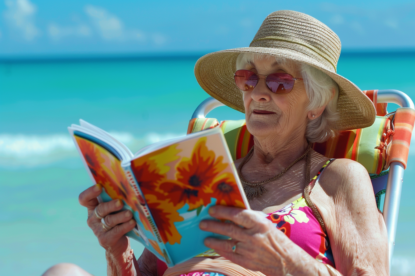 Image gratuite Femme âgée lisant un livre à la mer 2
