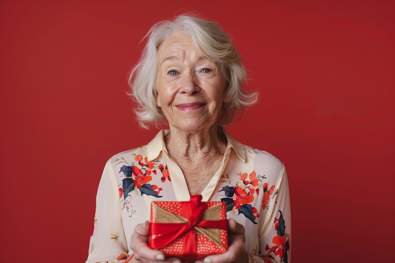 Image gratuite Femme âgée ravie avec un cadeau 1