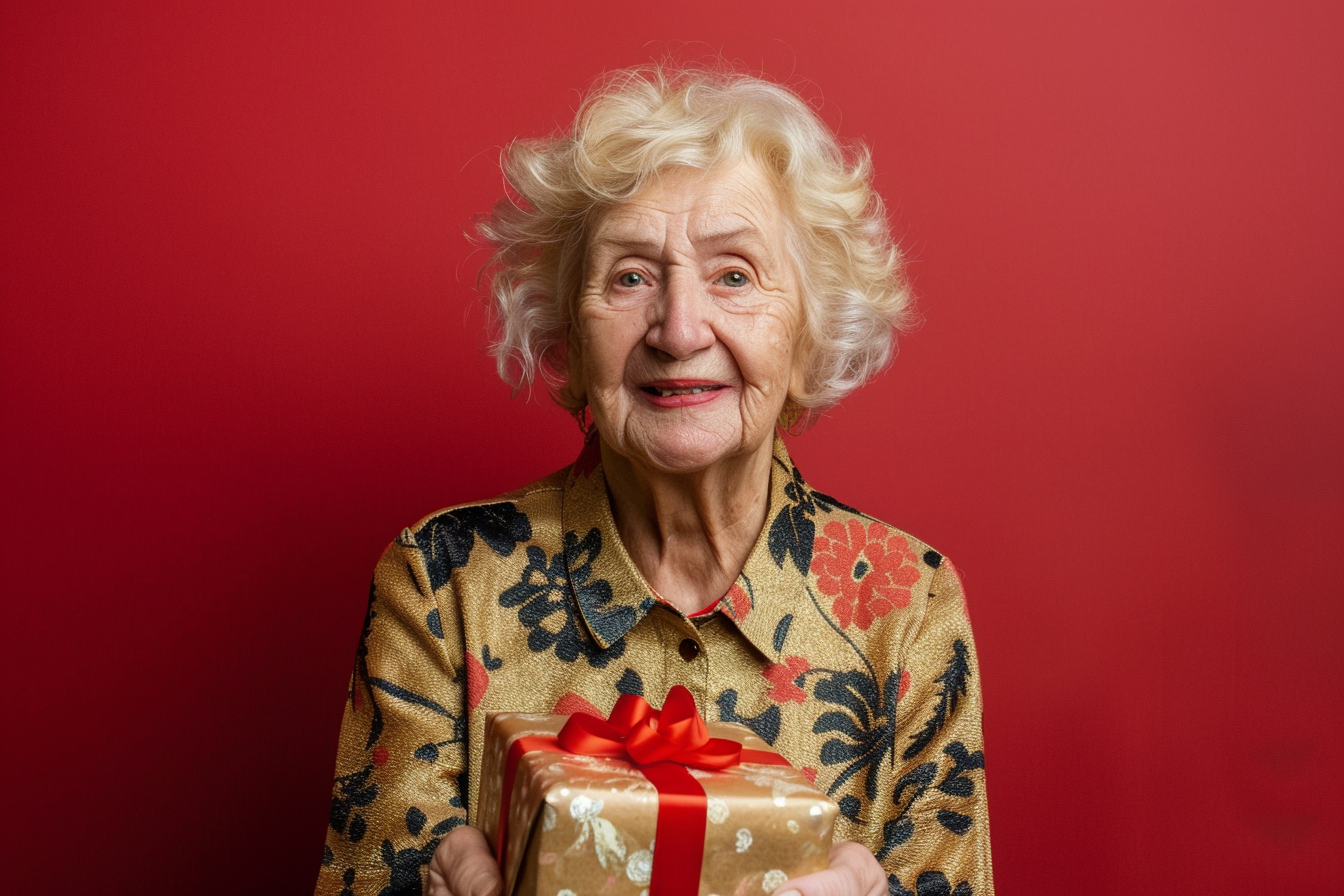 Image gratuite Femme âgée ravie avec un cadeau 2