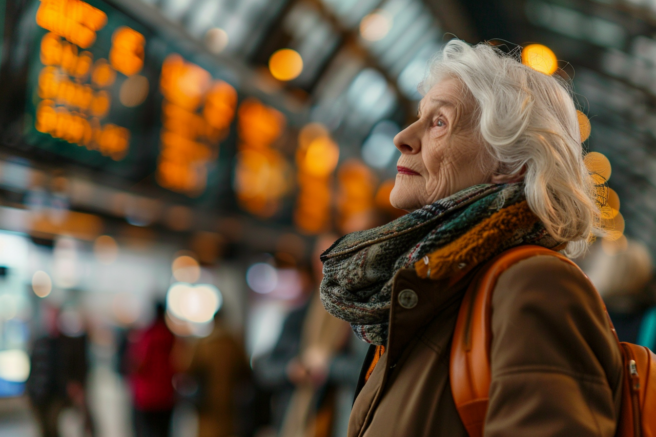 Image gratuite Femme âgée regardant l&rsquo;horaire à la gare 4