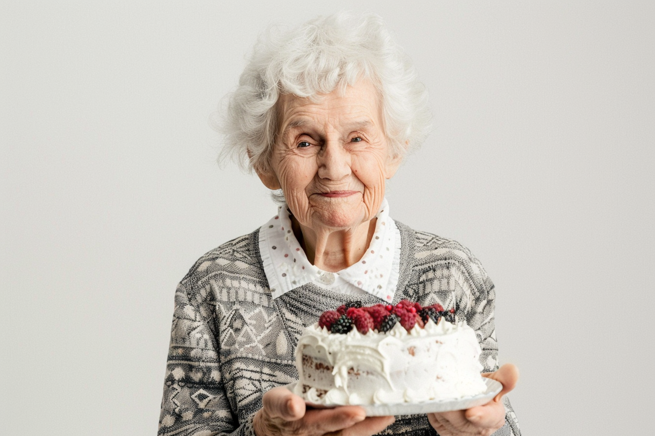 Image gratuite Femme âgée souriante avec un gâteau 1