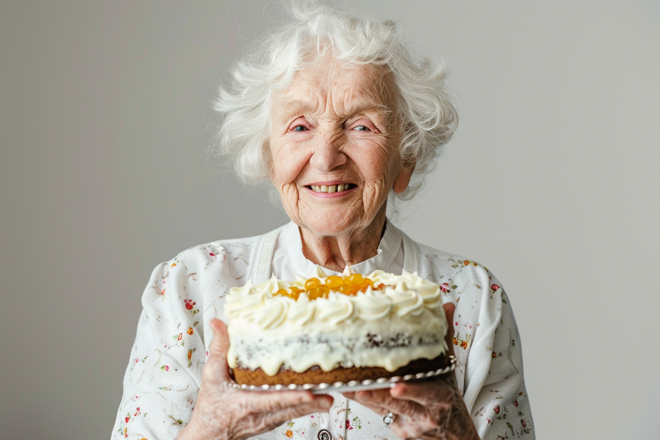 Image gratuite Femme âgée souriante avec un gâteau 2
