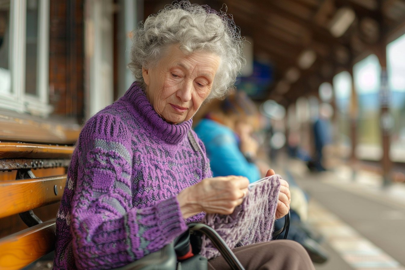 Image gratuite Femme âgée tricotant à la gare 1