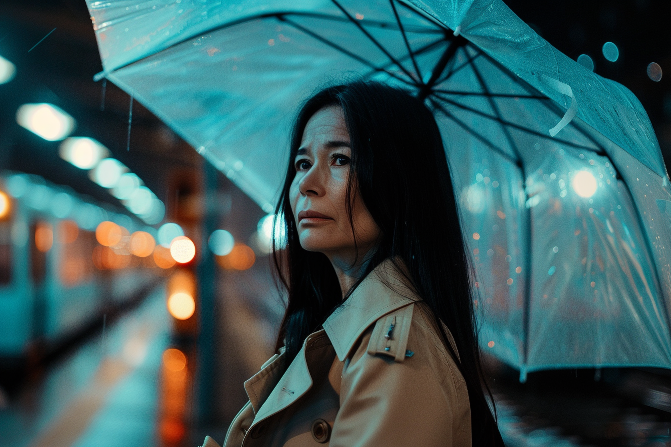 Image gratuite Femme attendant sous la pluie à la gare 2