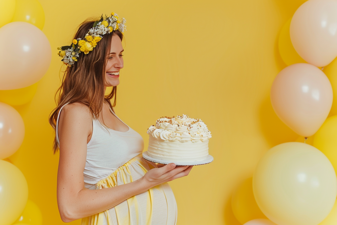Image gratuite Femme avec gâteau baby shower 1