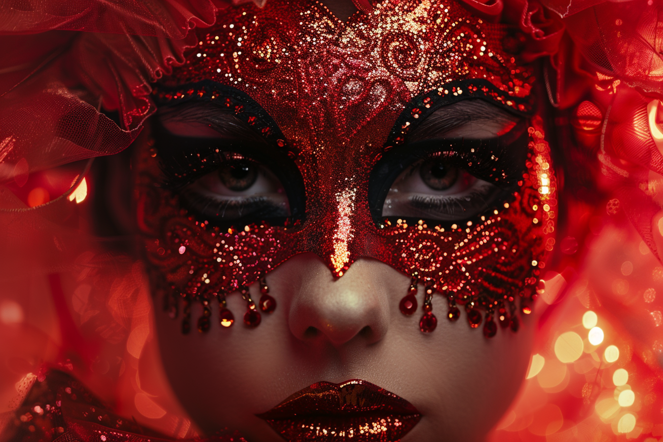 Image gratuite Femme avec masque de carnaval et maquillage pailleté 1