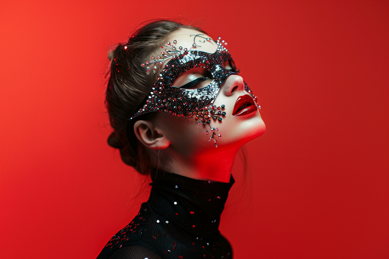 Image gratuite Femme avec masque de carnaval et maquillage pailleté 2