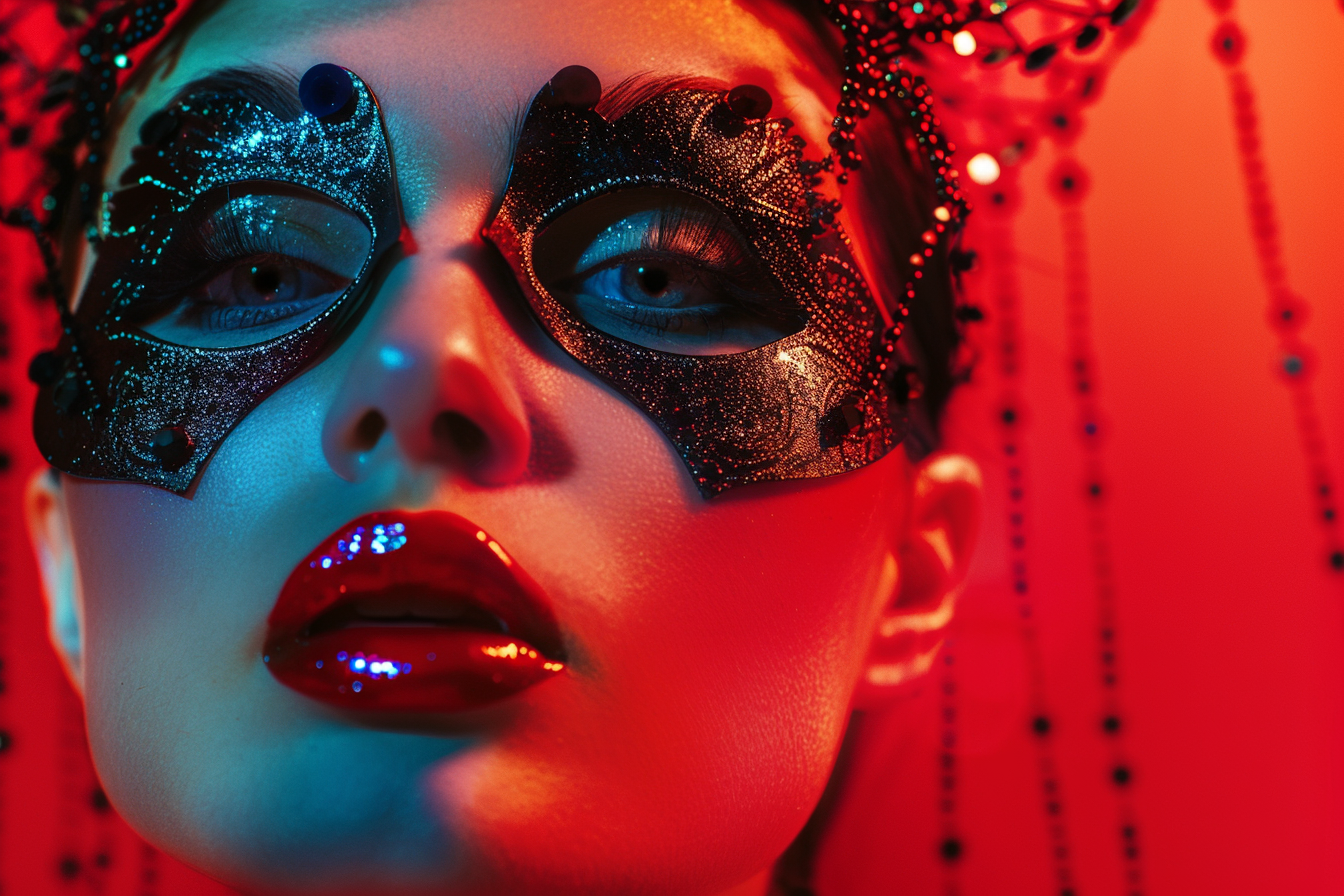 Image gratuite Femme avec masque de carnaval et maquillage pailleté 3