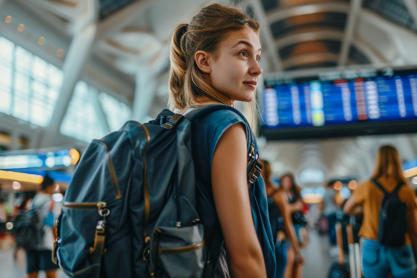 Image gratuite Femme avec valise dans terminal d&rsquo;aéroport animé 4