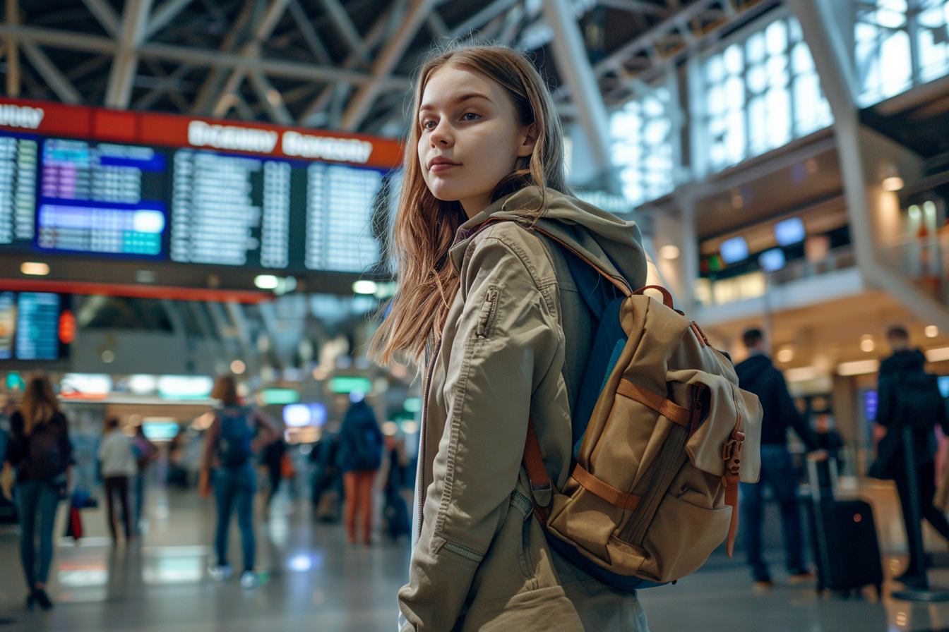 Image gratuite Femme avec valise dans terminal d&rsquo;aéroport animé 5