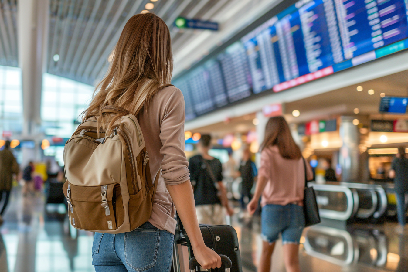 Image gratuite Femme avec valise dans terminal d&rsquo;aéroport animé 6