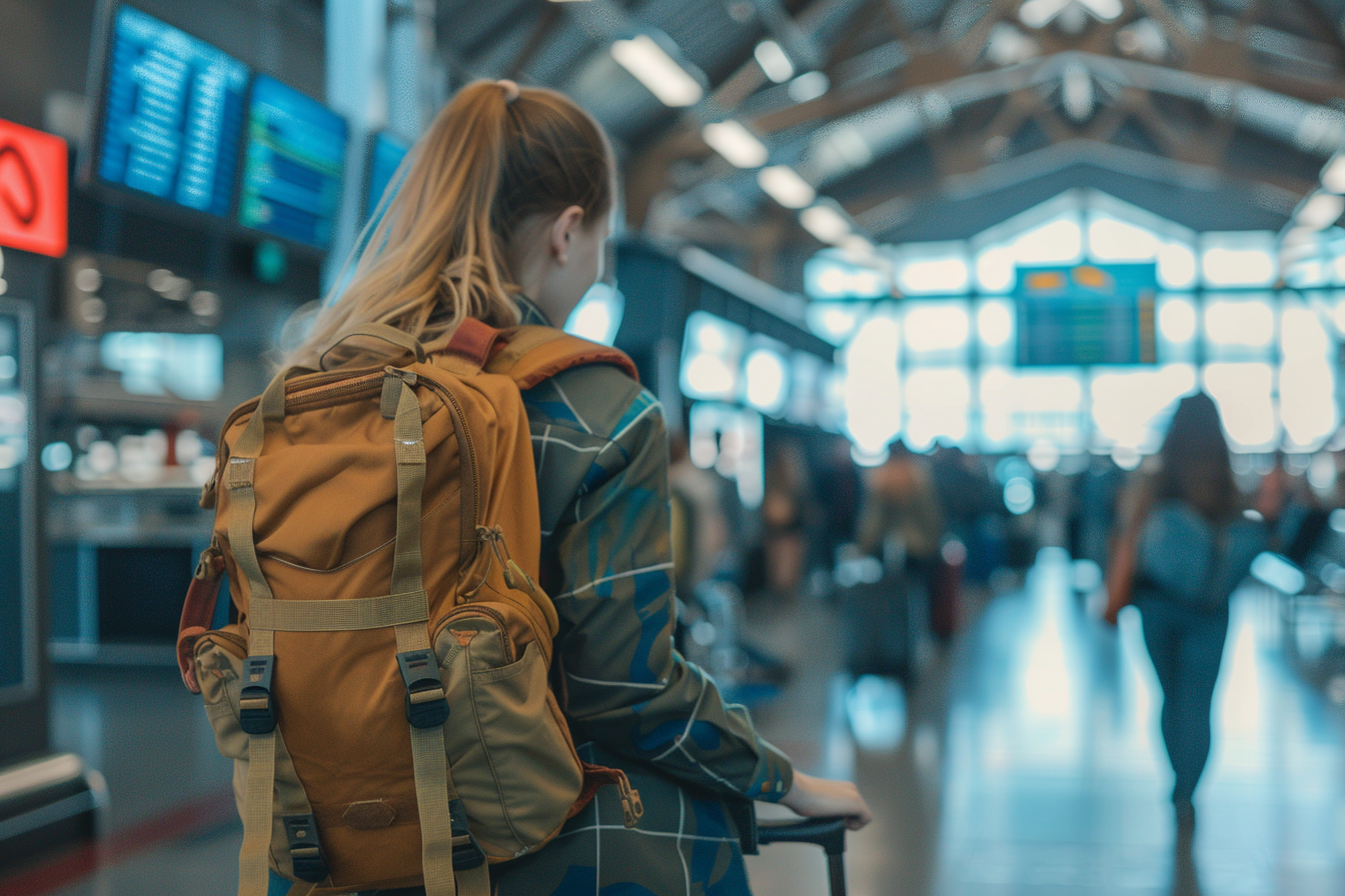 Image gratuite Femme avec valise dans terminal d&rsquo;aéroport animé 7
