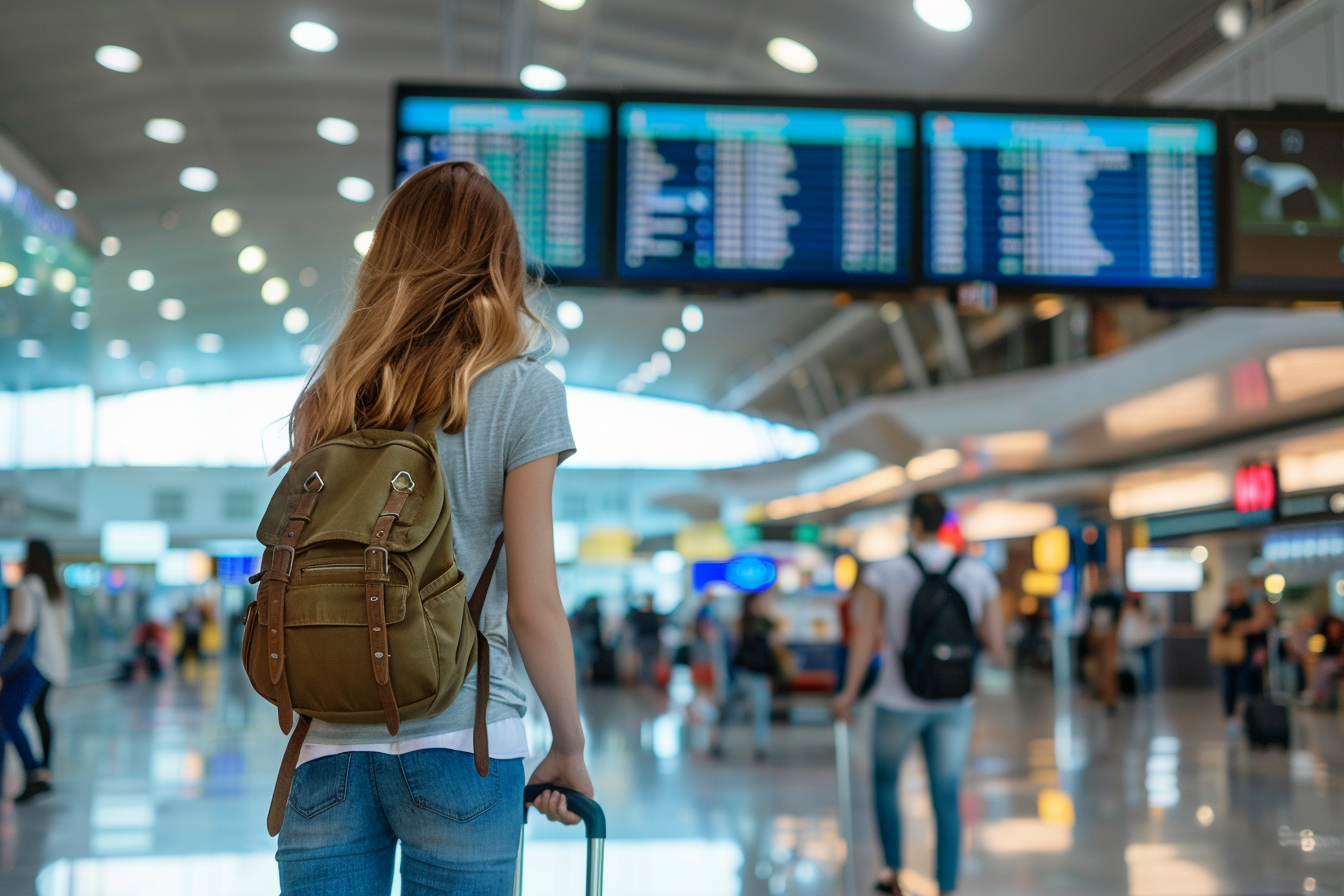 Image gratuite Femme avec valise dans terminal d&rsquo;aéroport animé 8