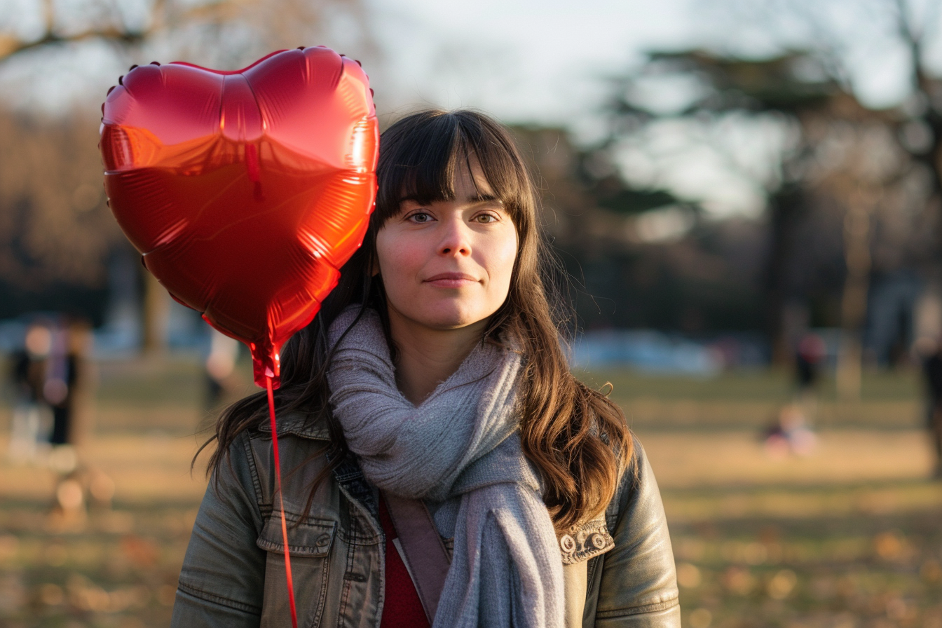 Image gratuite Femme, ballon cœur, parc urbain, Saint-Valentin 1