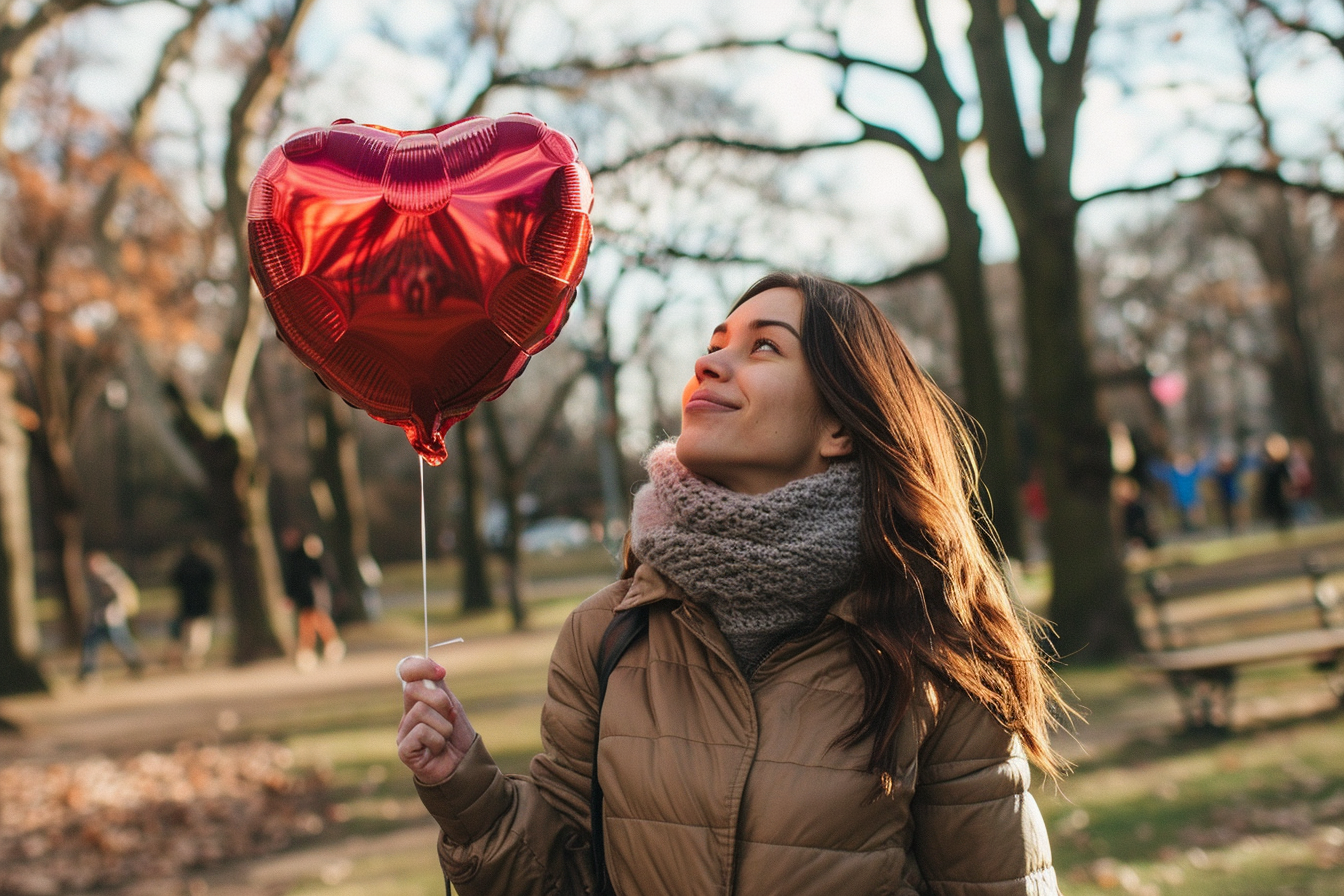 Image gratuite Femme, ballon cœur, parc urbain, Saint-Valentin 2