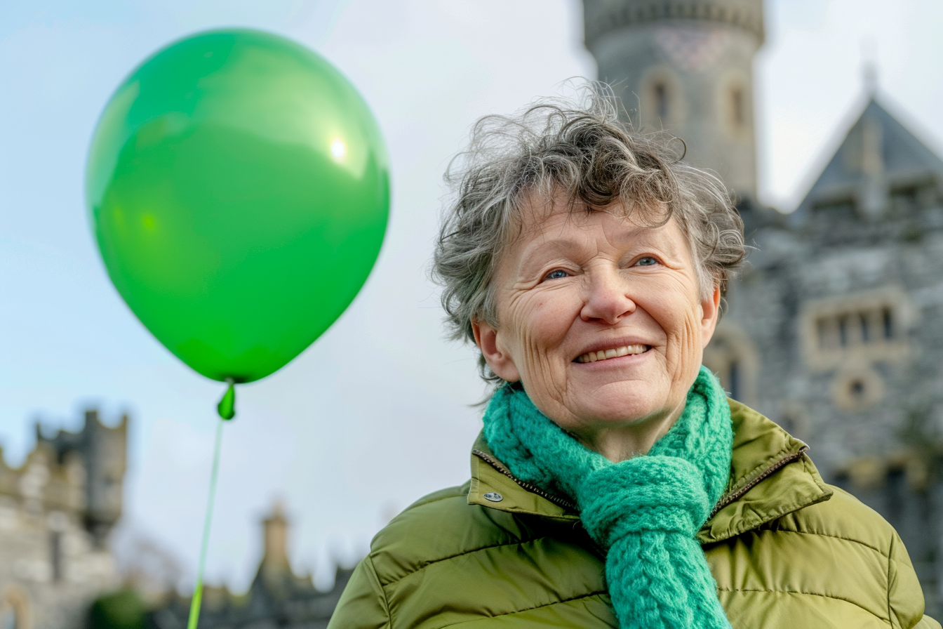 Image gratuite Femme, ballon vert, souriant, château historique, St-Patrick 2
