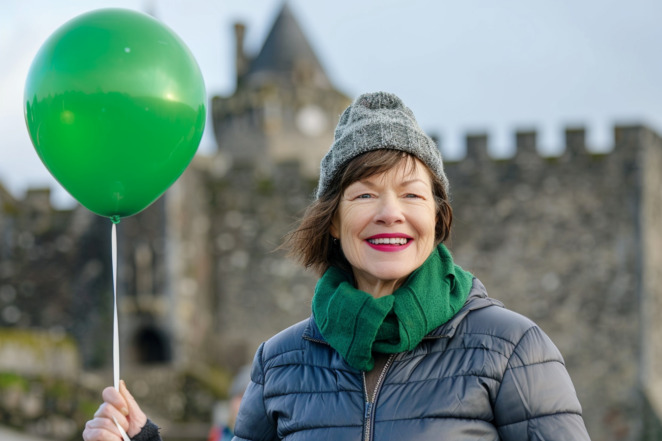 Image gratuite Femme, ballon vert, souriant, château historique, St-Patrick 3