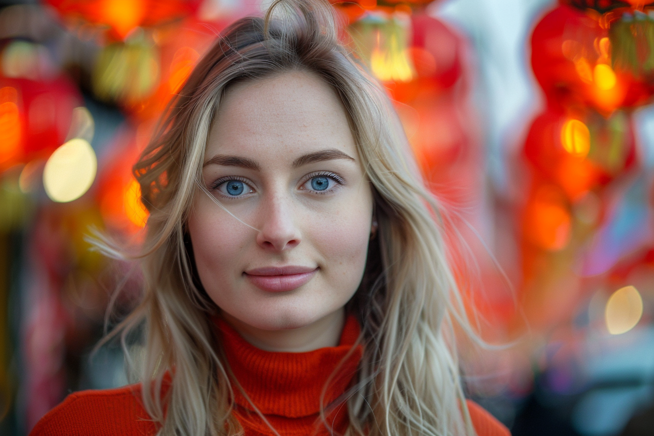 Image gratuite Femme cheveux blonds yeux bleus fête Nouvel An chinois 1