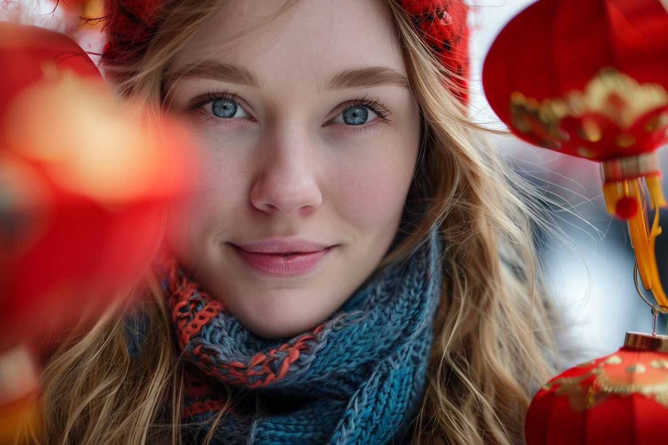 Image gratuite Femme cheveux blonds yeux bleus fête Nouvel An chinois 3