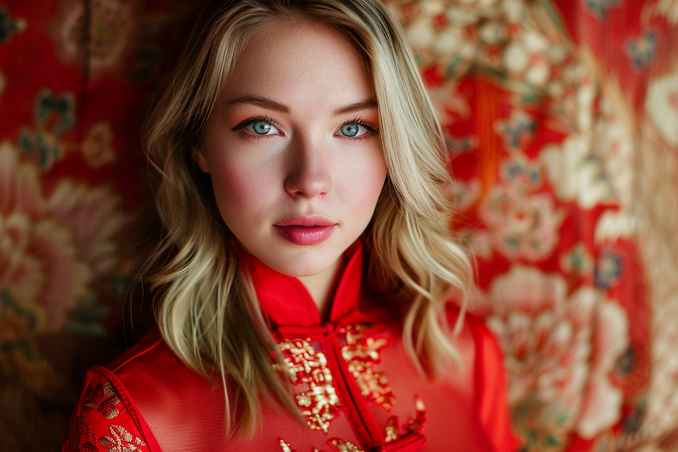 Image gratuite Femme cheveux blonds yeux bleus fête Nouvel An chinois 4