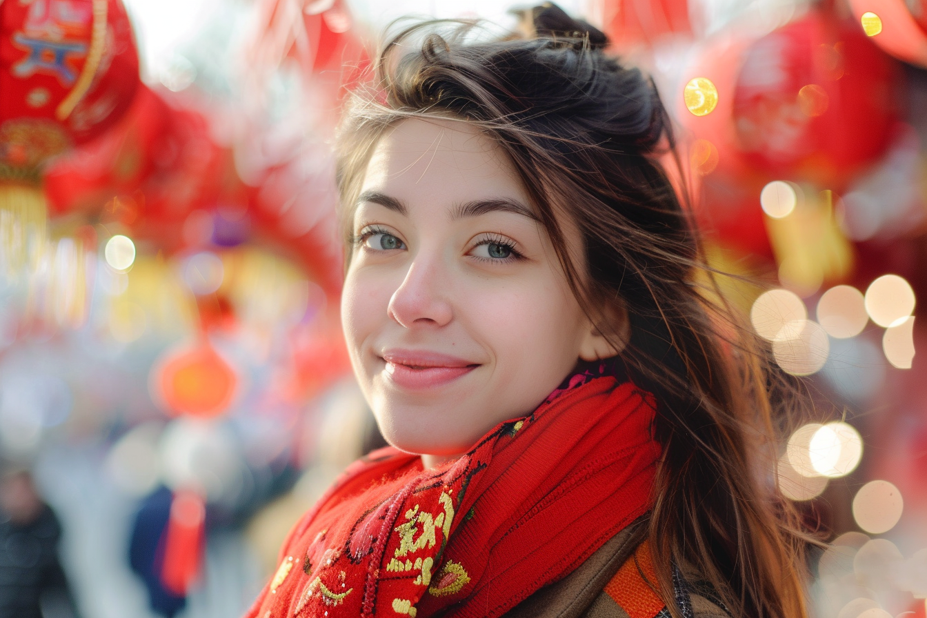 Image gratuite Femme cheveux bruns yeux verts fête Nouvel An chinois 2