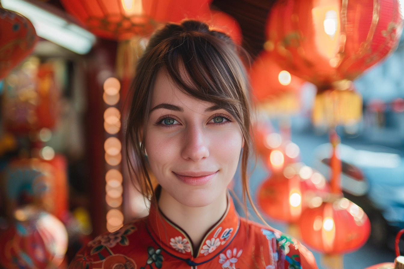 Image gratuite Femme cheveux bruns yeux verts fête Nouvel An chinois 3