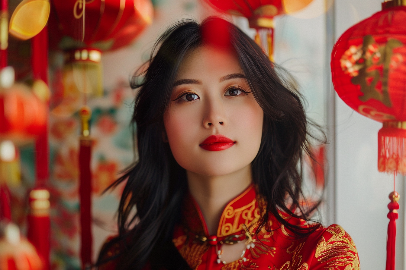 Image gratuite Femme cheveux noirs yeux noirs fête Nouvel An chinois 10