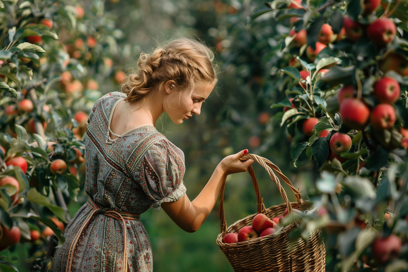 Image gratuite Femme cueillant des pommes dans un verger 2