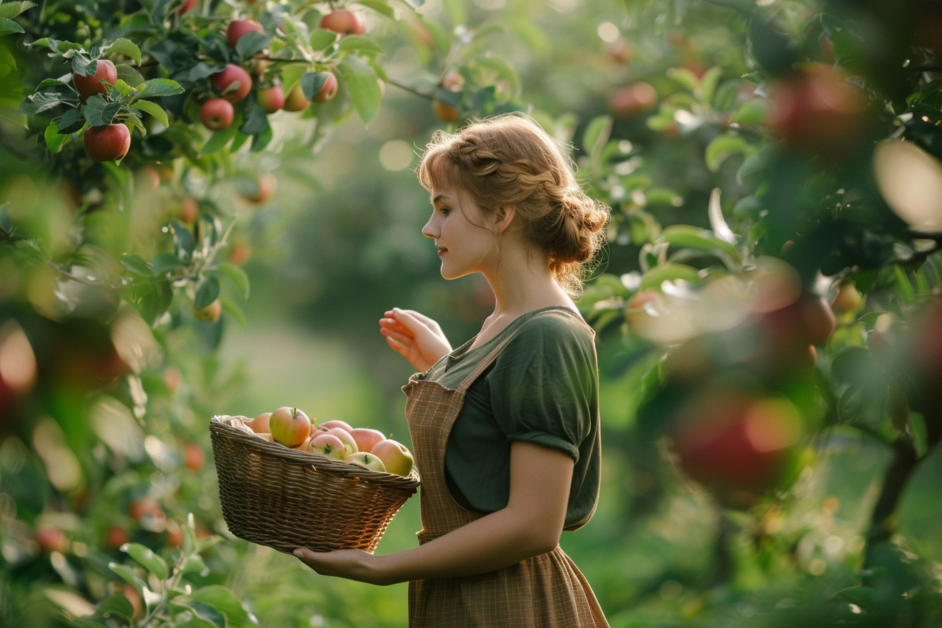 Image gratuite Femme cueillant des pommes dans un verger 3