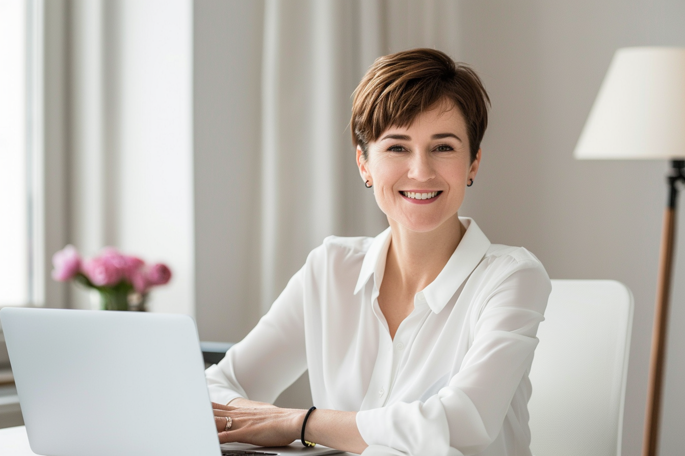 Image gratuite Femme d&rsquo;affaires européenne brune souriante 2