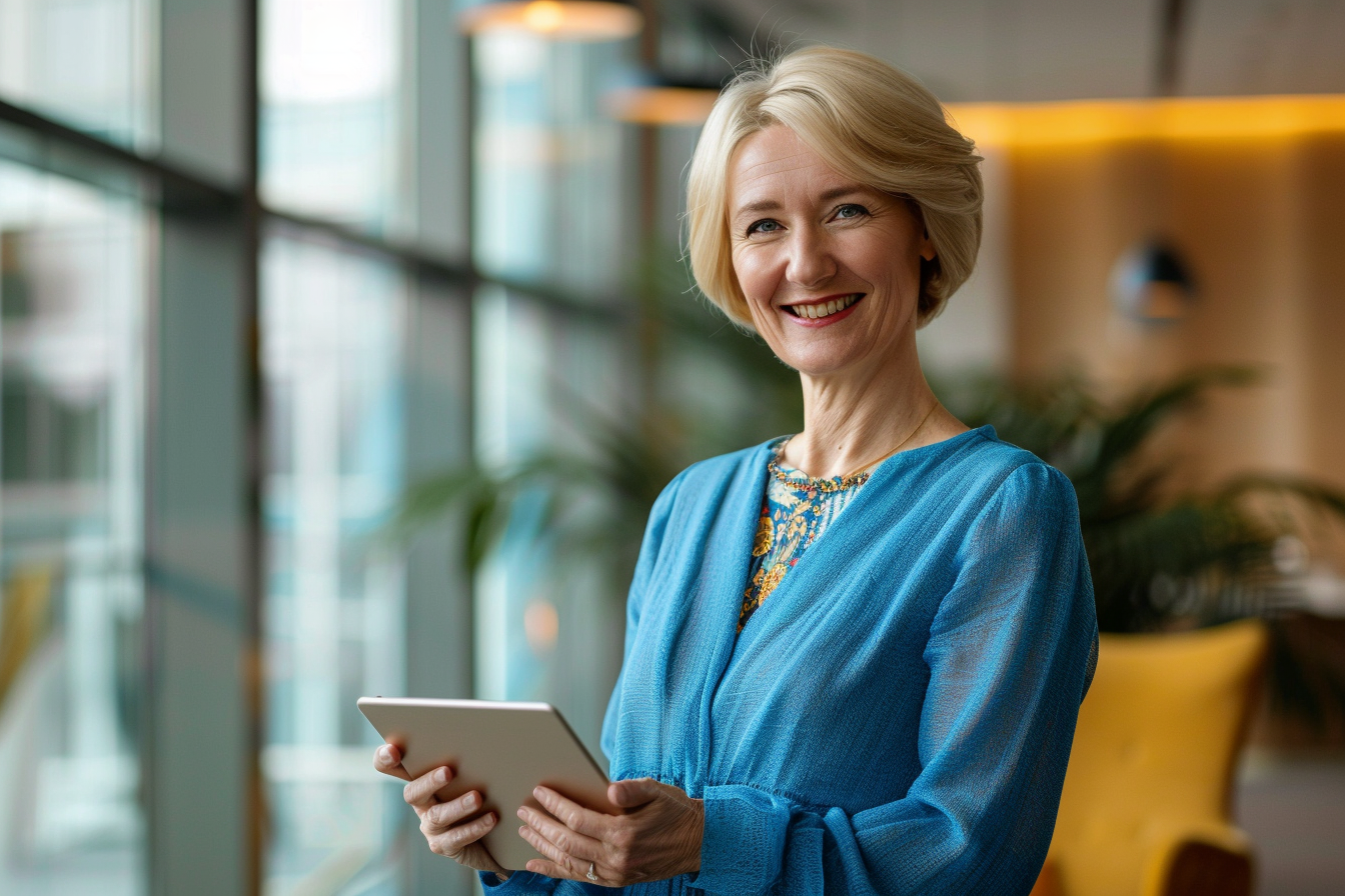 Image gratuite Femme d&rsquo;affaires européenne souriante avec tablette 2